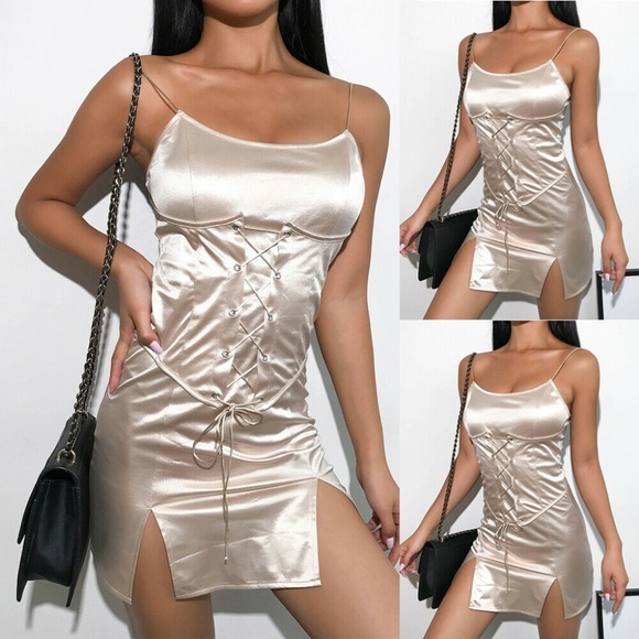 Slip Dress Satin Band Waist Fengkai Fork Sexy Part